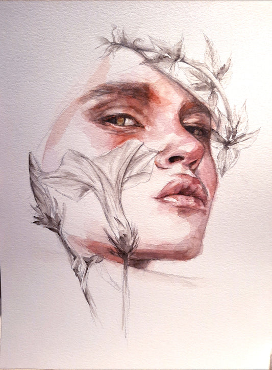• Acuarela . Flor en la cara
