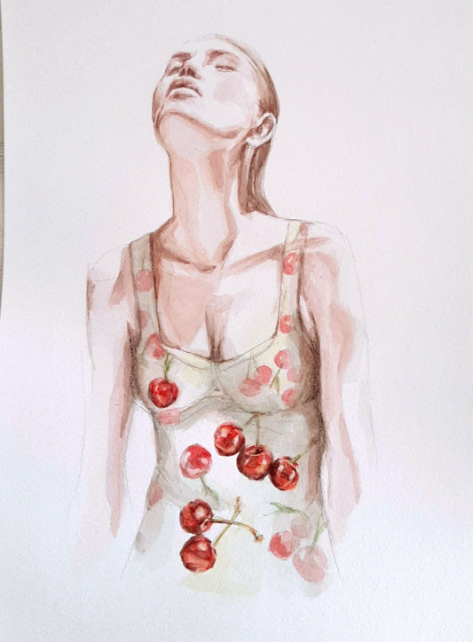 • Acuarela . Vestido cerezas